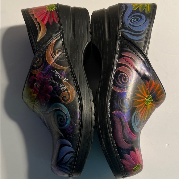 Dansko Black Clogs with Multicolored Floral Design - Picture 8 of 9